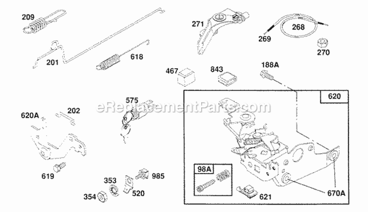 Control Bracket Assy Diagram and Parts List for 122702-0146-01  Briggs and Stratton Engine
